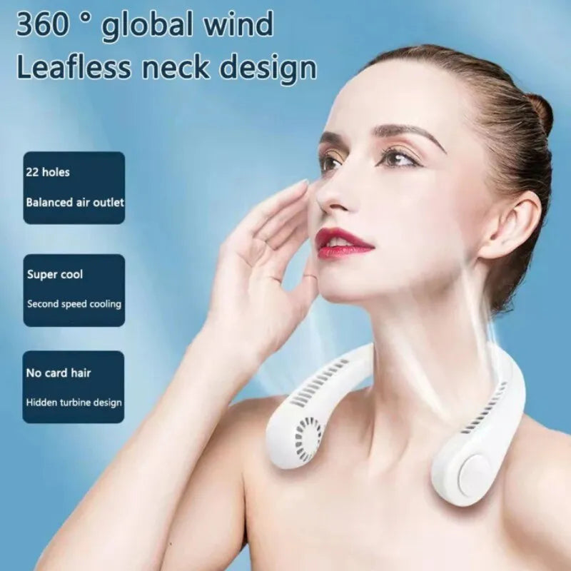 Portable Neck Fan Rechargeable – Bladeless Hanging Fan for Travel, Work & Sports
